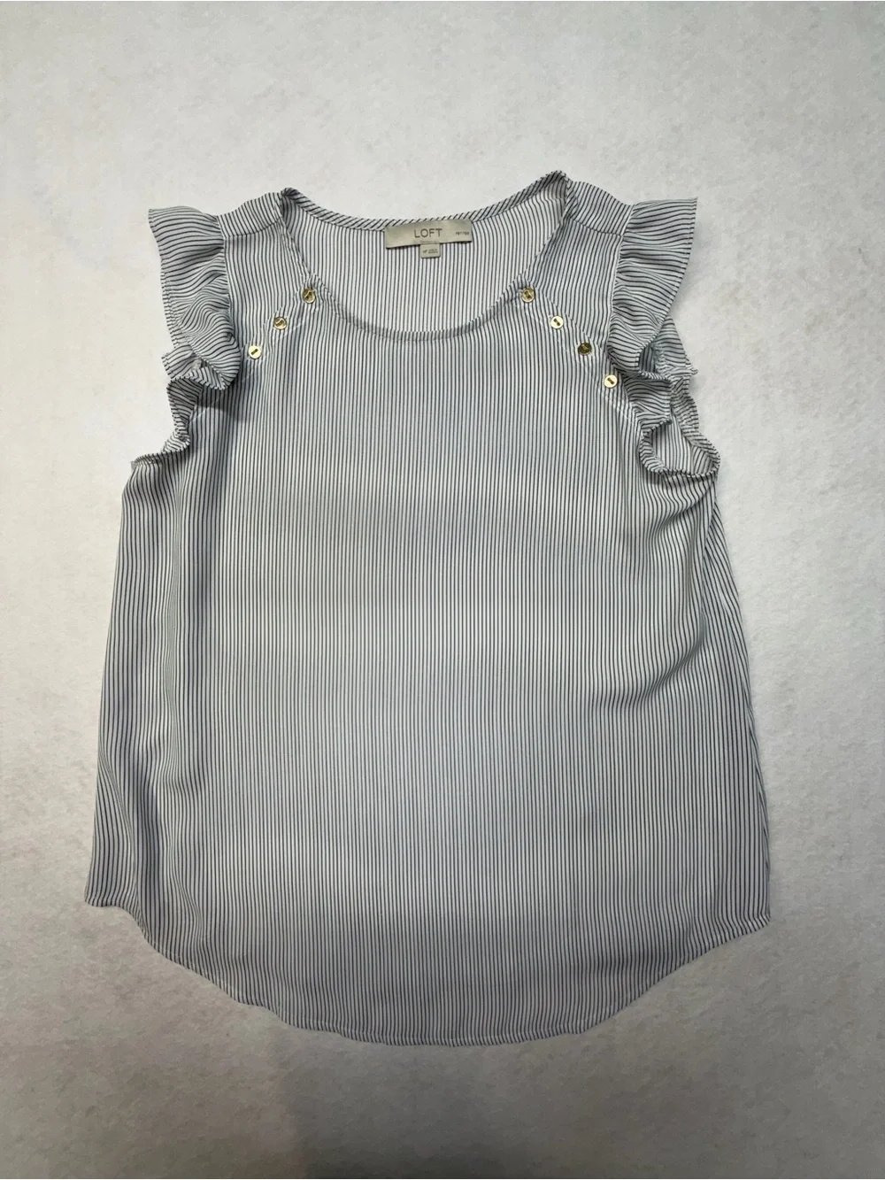 LOFT Striped Ruffle Sleeve Shell Top - Blue & White - Picture 1 of 7